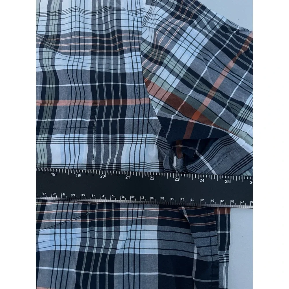 Banana Republic Standard Fit 100% Cotton Orange Blue Plaid Short Sleeve Shirt XL